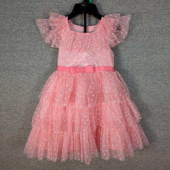 Jona Michelle Pink Polk a dot Party Dress Tulle Ruffle  Size 18 Months - Picture 2 of 7